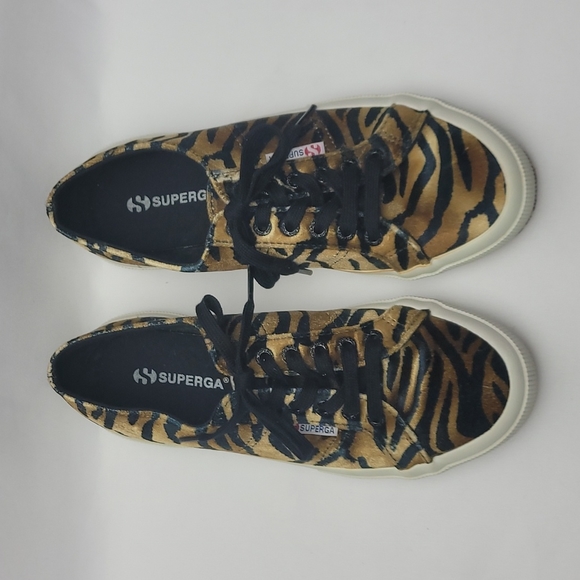 Superga 2750 Fanvelw Velvet Cognac Zebra Animal Print Sneakers Lace Up Size 8 - Picture 4 of 13